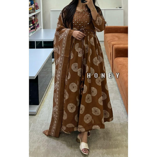 Beautiful printed with embroidery work anarkali kurta dupatta set  (PVCRD02)