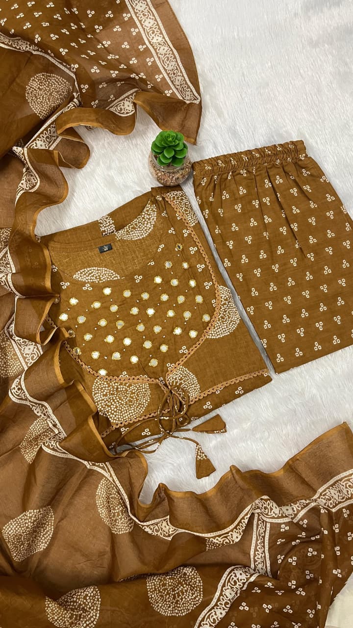 Beautiful printed with embroidery work anarkali kurta dupatta set  (PVCRD02)