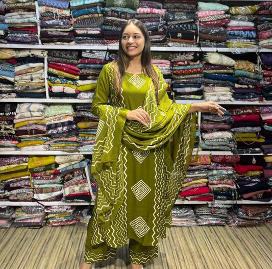 🌹🌹Pure fine Cotton fabric   Kurti with Pant with cotton 100-100 Dupatta🌹🌹(PVCRD18)