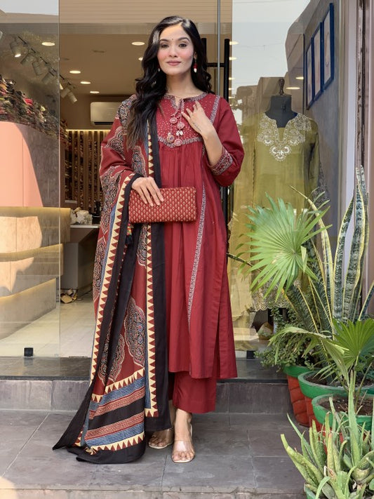 🌹🌹Pure fine Cotton fabric Kurti with Pant with cotton 100-100 Dupatta🌹🌹 (PVCRD44)