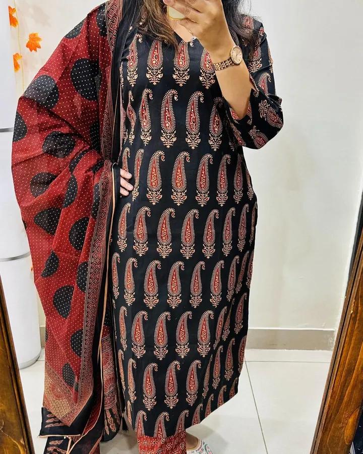 🌹🌹Pure fine Cotton fabric Kurti with Pant with cotton 100-100 Dupatta🌹🌹 (PVCRD51)