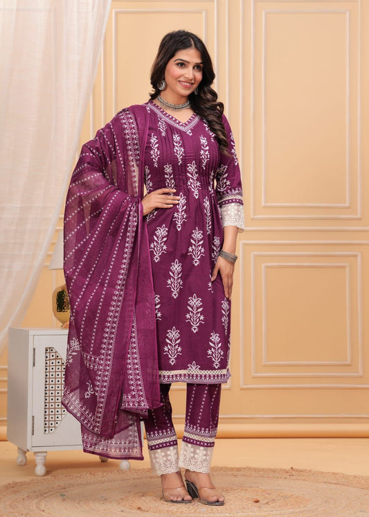 Featuring a chic pleated top with V- neck design and lace detailing, (PVCRD87)