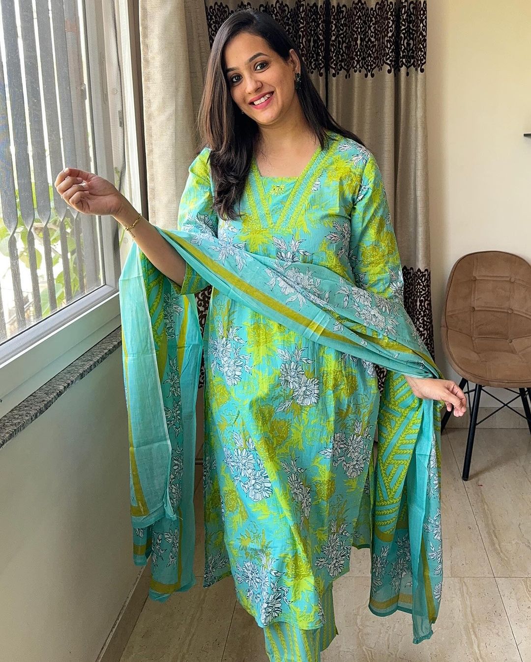 Pure fine Cotton fabric  Kurti with Pant with cotton 100-100 Dupatta (PVCRD88)