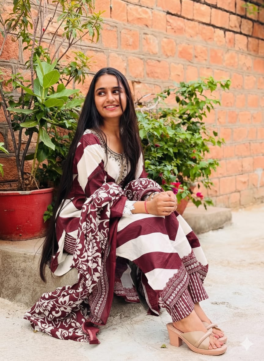 Pure fine Cotton fabric Embroidery Work Kurti with Pant with cotton (PVCRD147)