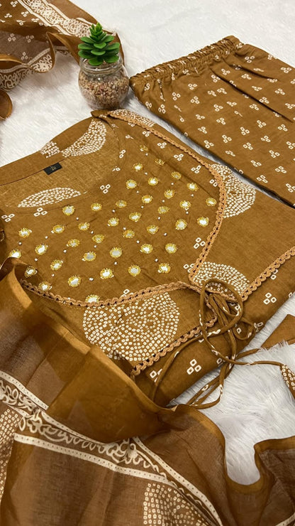 Beautiful printed with embroidery work anarkali kurta dupatta set  (PVCRD02)