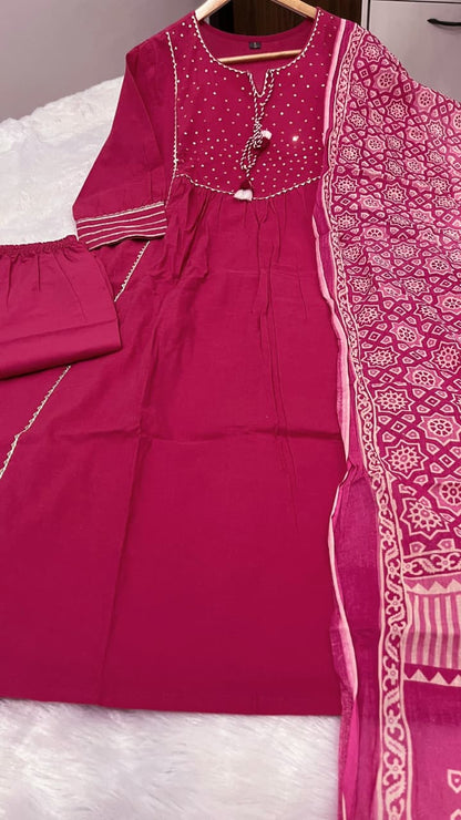 🌹🌹Pure fine Cotton fabric  Kurti with Pant with cotton 100-100 Dupatta🌹🌹(PVCRD04)
