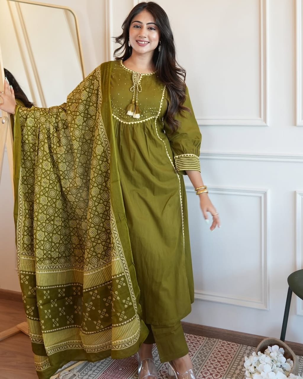 🌹🌹Pure fine Cotton fabric  Kurti with Pant with cotton 100-100 Dupatta🌹🌹(PVCRD05)