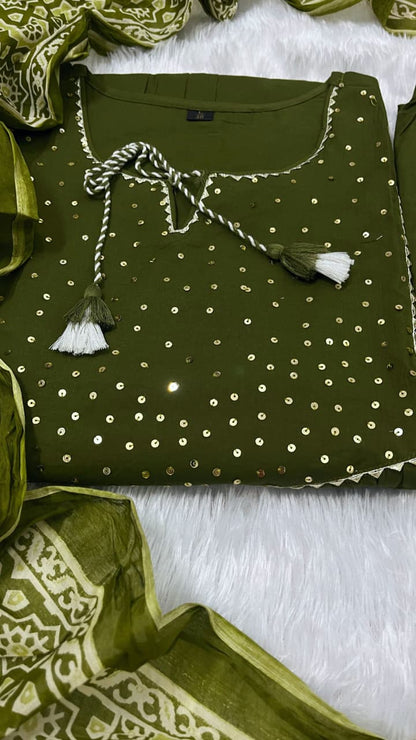 🌹🌹Pure fine Cotton fabric  Kurti with Pant with cotton 100-100 Dupatta🌹🌹(PVCRD05)