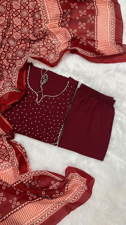 🌹🌹Pure fine Cotton fabric  Kurti with Pant with cotton 100-100 Dupatta🌹🌹(PVCRD03)