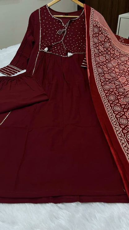 🌹🌹Pure fine Cotton fabric  Kurti with Pant with cotton 100-100 Dupatta🌹🌹(PVCRD03)