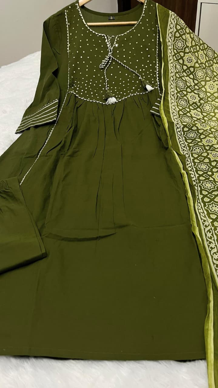 🌹🌹Pure fine Cotton fabric  Kurti with Pant with cotton 100-100 Dupatta🌹🌹(PVCRD05)