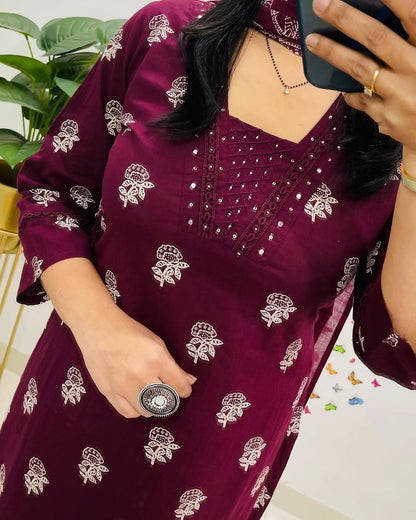 🌹🌹Pure fine Cotton fabric &nbsp; Kurti with Pant with cotton 100-100 Dupatta🌹🌹(PVCRD15)