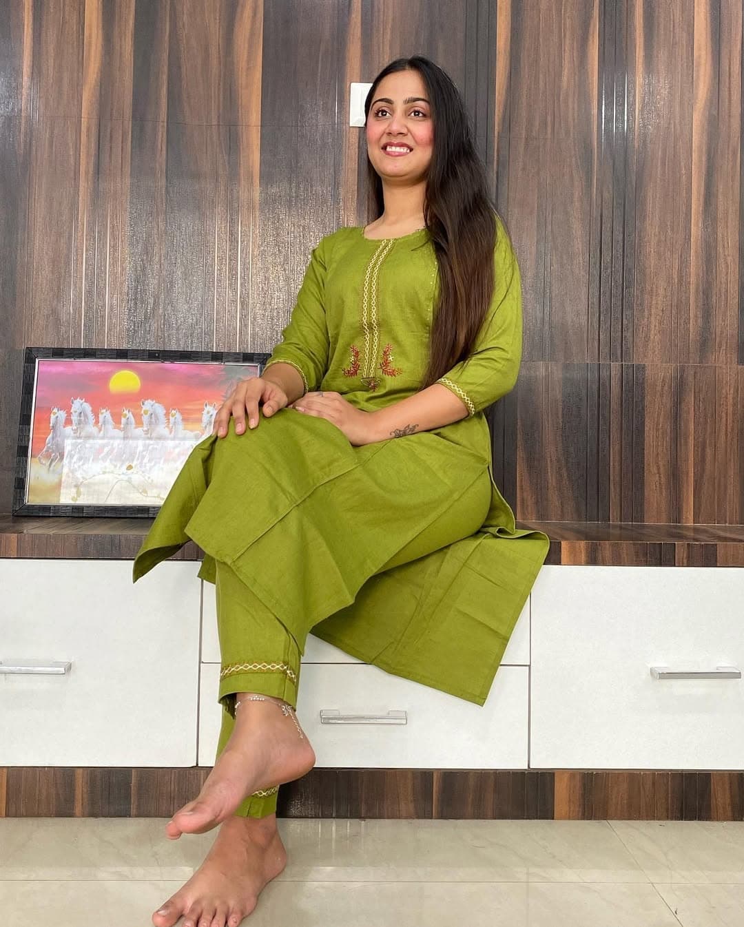 🌹🌹Pure fine Cotton fabric Embroidery Work Kurti with Pant with cotton 100-100🌹🌹(PVCD13)