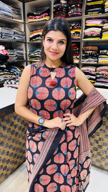 Pure fine Cotton fabric  Kurti with Pant with cotton 100-100 Dupatta.(PVCRD27)