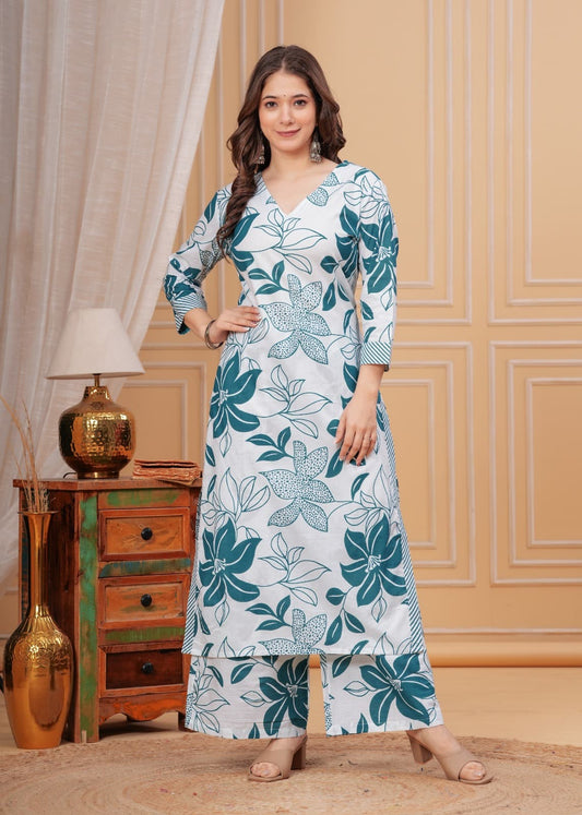 Pure Cotton Kurta Pant plazo in Beautiful Floral Prints.  (PVCD27)