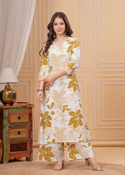 Pure Cotton Kurta Pant plazo in Beautiful Floral Prints.  (PVCD29)