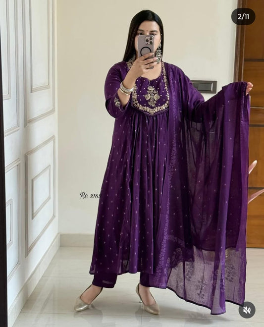 New anarkali kurta set with Cotton Pant Malmal Dupatta with tier pattern... (PVCRD55)