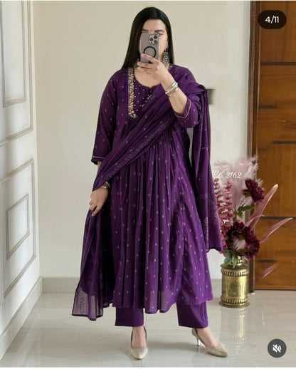 New anarkali kurta set with Cotton Pant Malmal Dupatta with tier pattern... (PVCRD55)