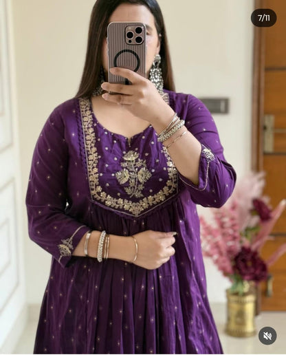 New anarkali kurta set with Cotton Pant Malmal Dupatta with tier pattern... (PVCRD55)