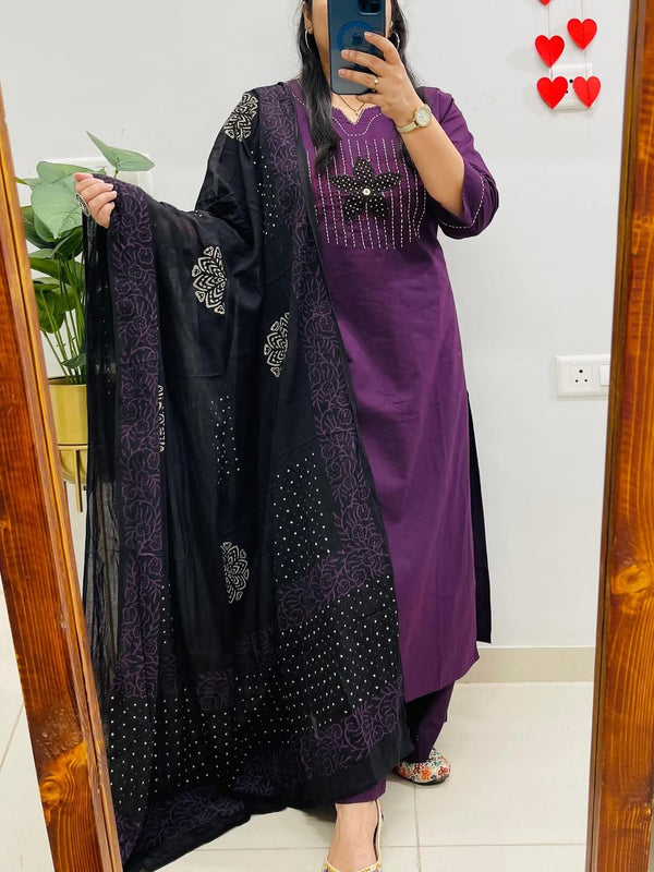 Pure fine Cotton fabric  Kurti with Pant with cotton 100-100 Dupatta (PVCRD61)