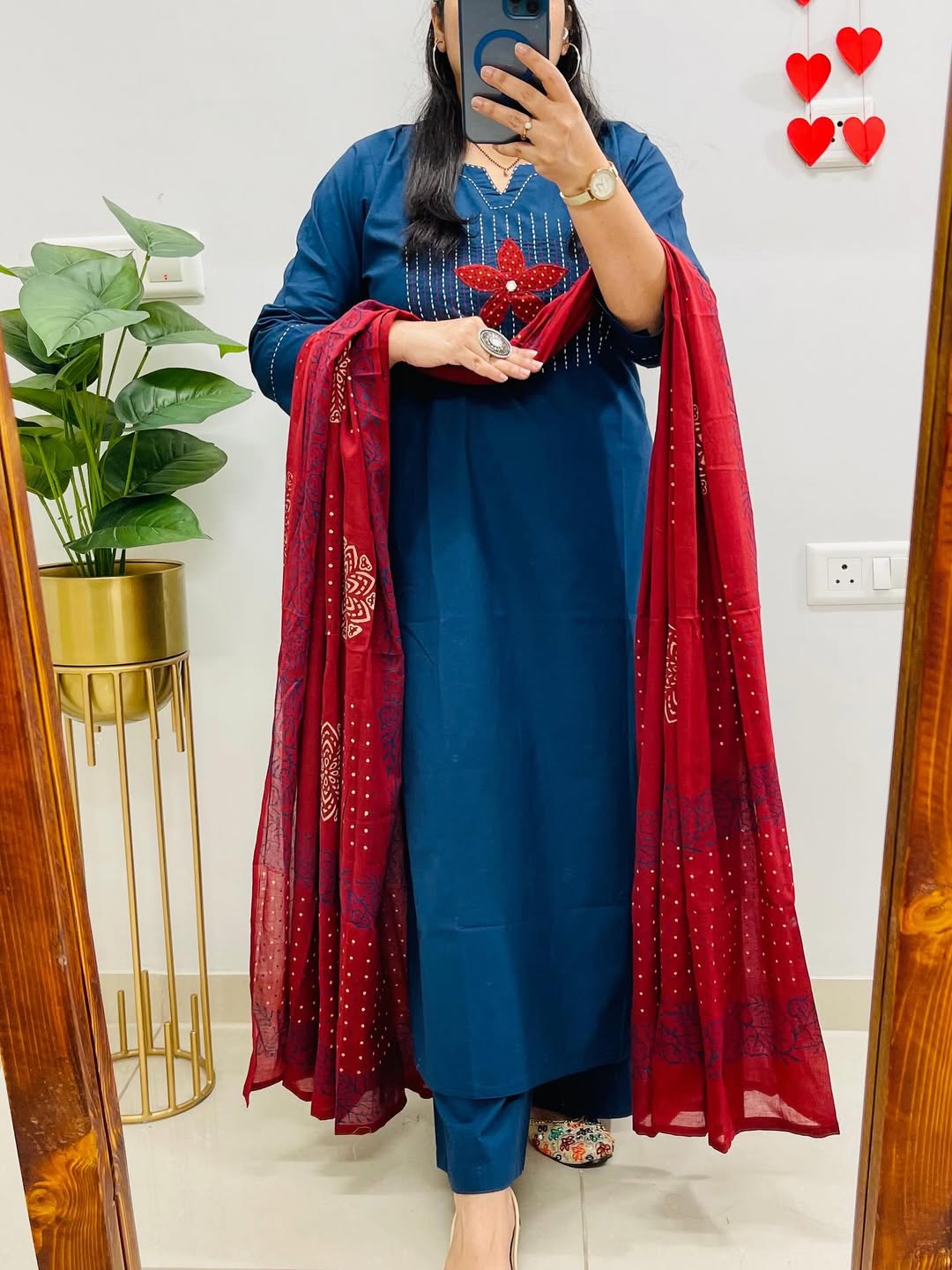 Pure fine Cotton fabric  Kurti with Pant with cotton 100-100 Dupatta (PVCRD62)