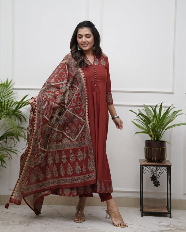 Women's printed cotton & kurta pant or dupatta set(PVCRD65)