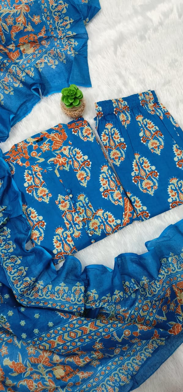 Women's printed cotton & kurta &  pant or dupatta set &nbsp;kurti in full sleeves (PVCRD64)