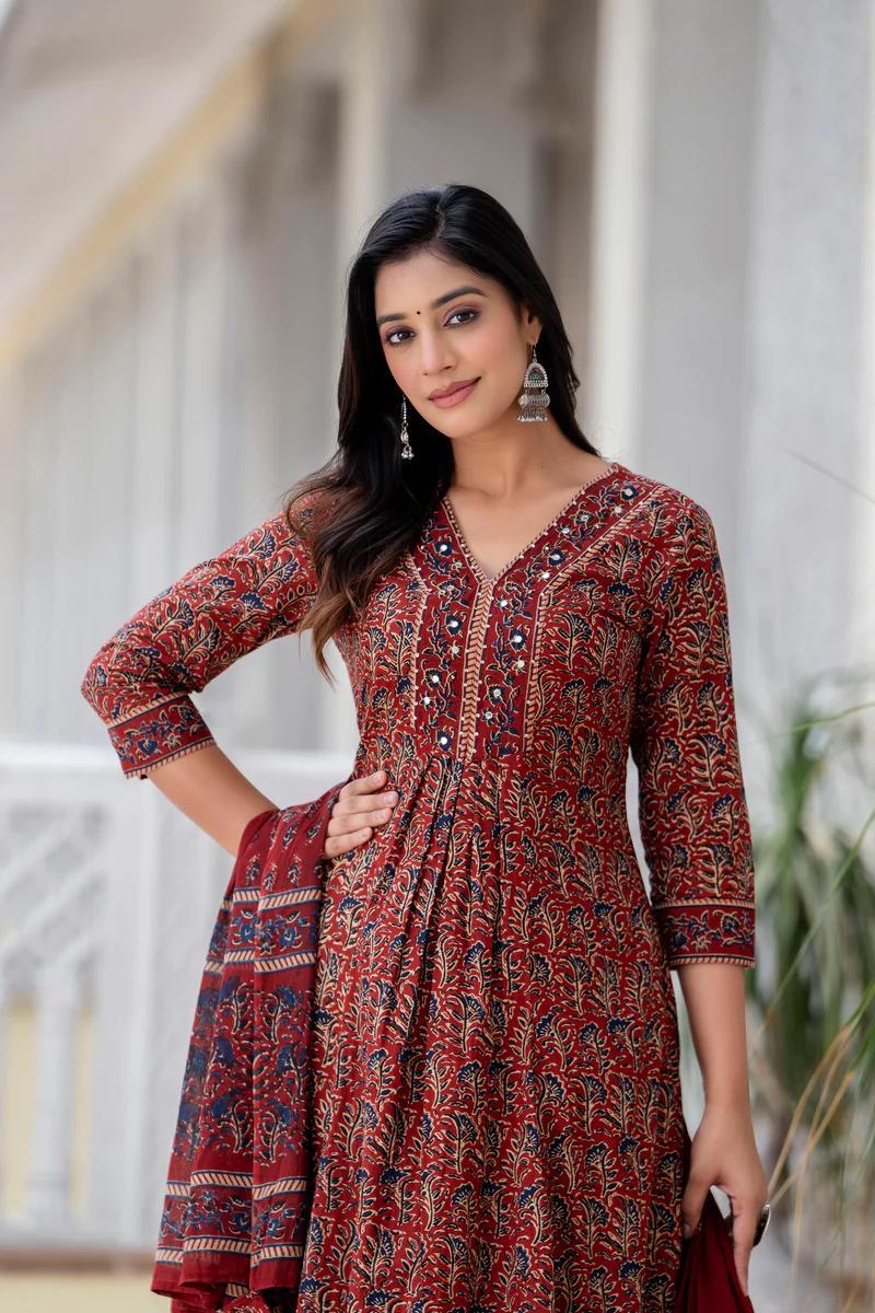 Women's printed cotton kurta  pant or dupatta set(PVCRD70)