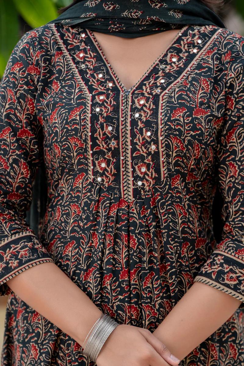 Women's printed cotton kurta  pant or dupatta set(PVCRD71)