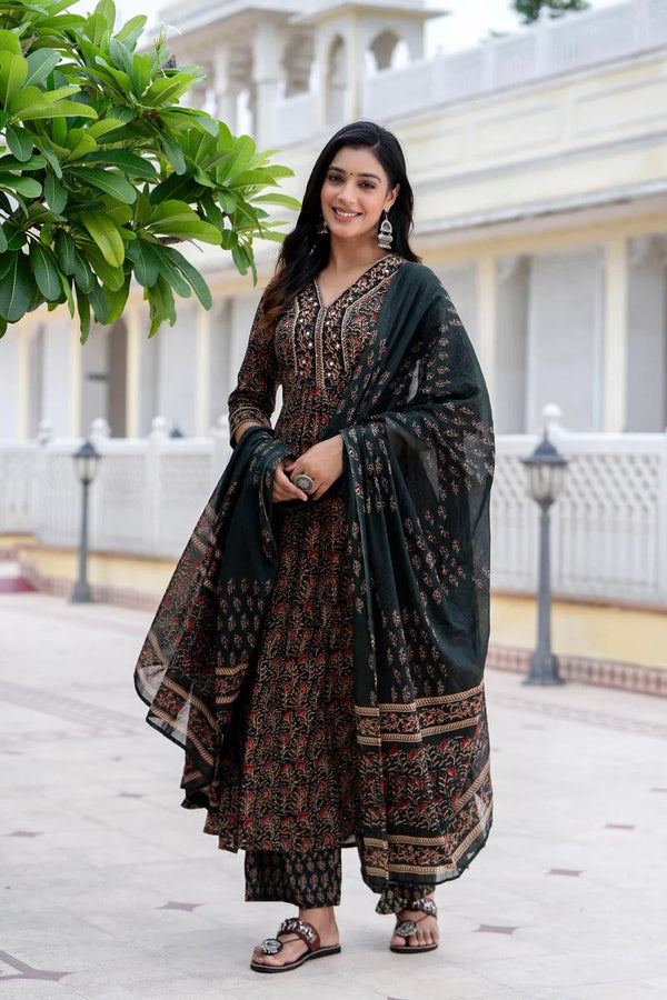 Women's printed cotton kurta  pant or dupatta set(PVCRD71)