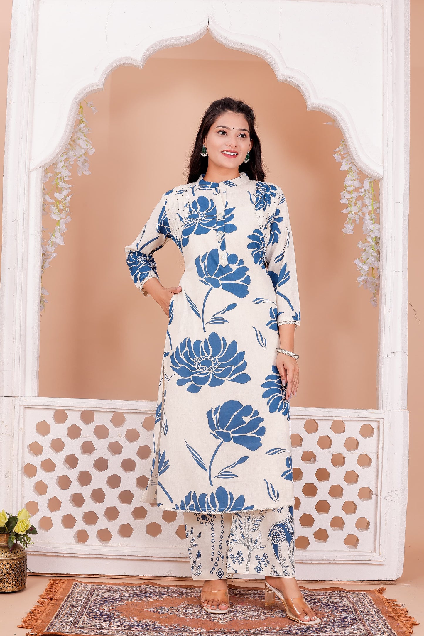 Get festive ready with our new Kurta pant sets with beautiful detailing colours  (PVCD41)