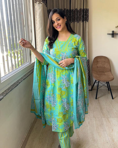 Pure fine Cotton fabric  Kurti with Pant with cotton 100-100 Dupatta (PVCRD88)