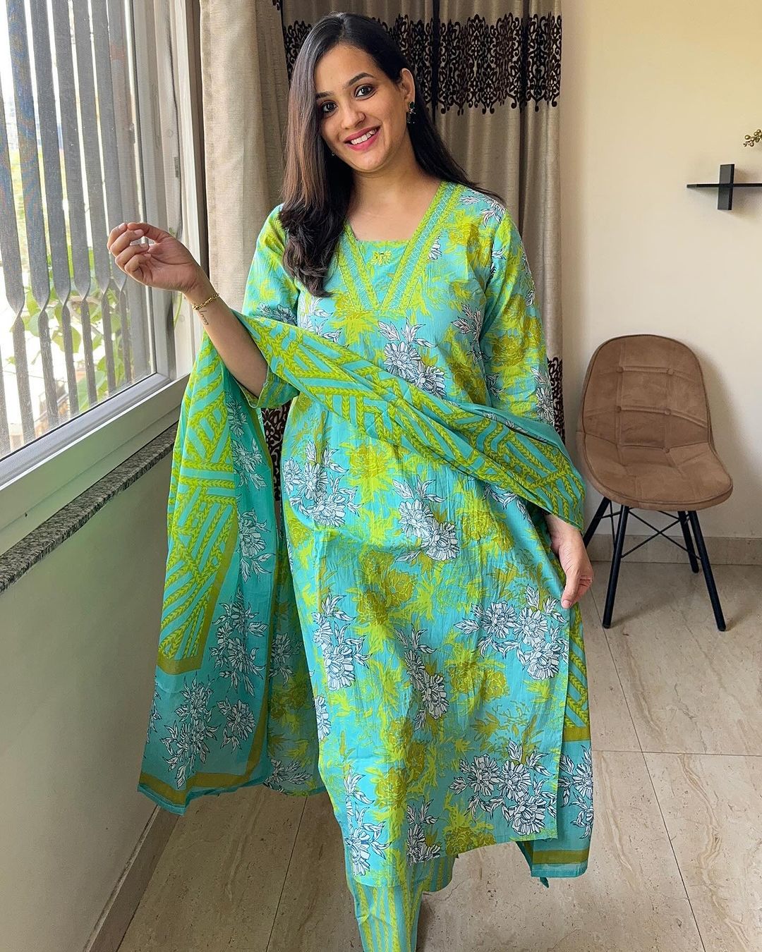 Pure fine Cotton fabric  Kurti with Pant with cotton 100-100 Dupatta (PVCRD88)