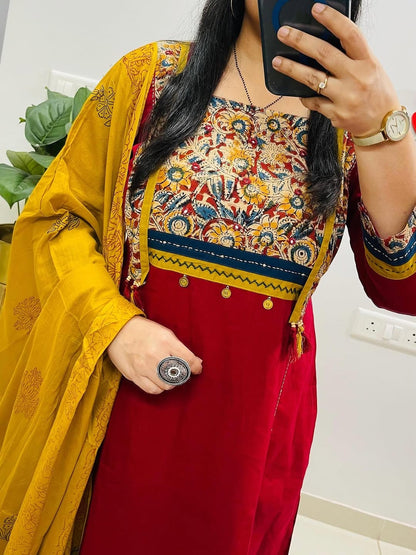 heavy yog work and sika work Kurti with Pant with cotton 100-100 Dupatta(PVCRD103)
