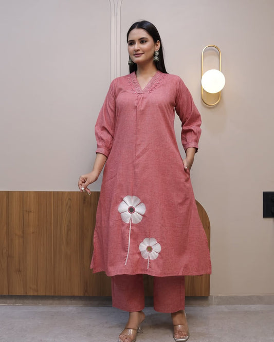 full embroidery 🌺 front with katha detailing pocket -one side pocket in kurta•(PVCD46)