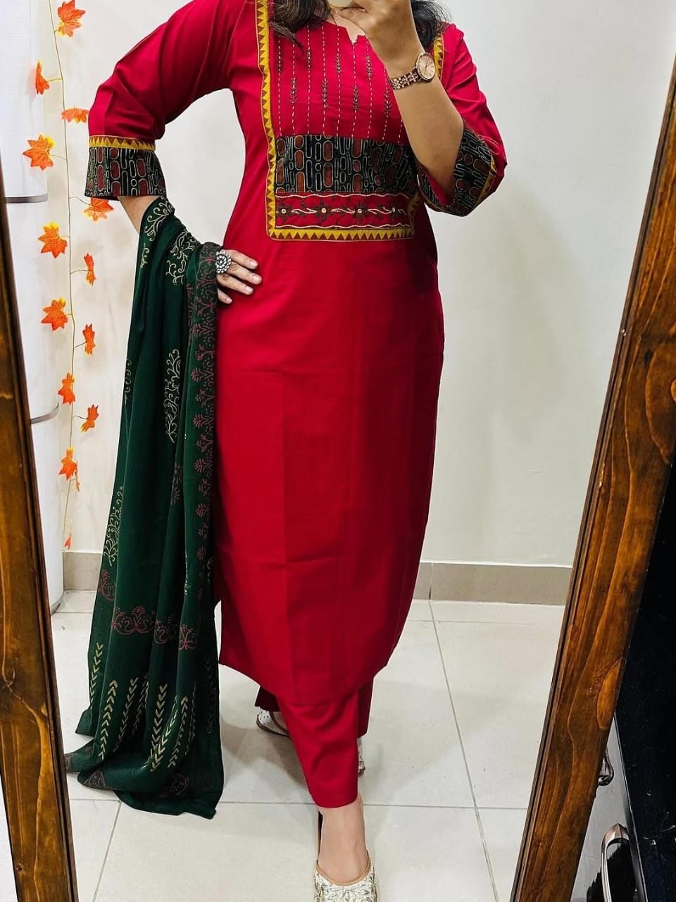 Pure fine Cotton fabric  Kurti with Pant with cotton 100-100 Dupatta(PVCR109)