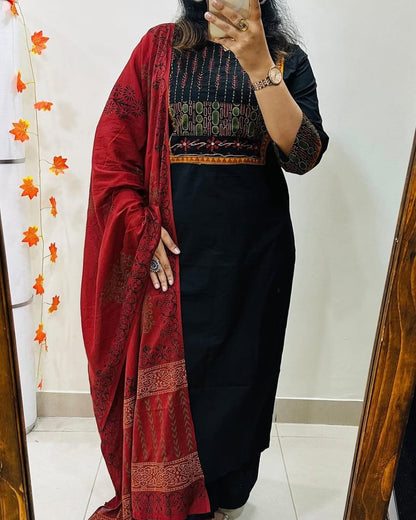Pure fine Cotton fabric  Kurti with Pant with cotton 100-100 Dupatta(PVCR110)