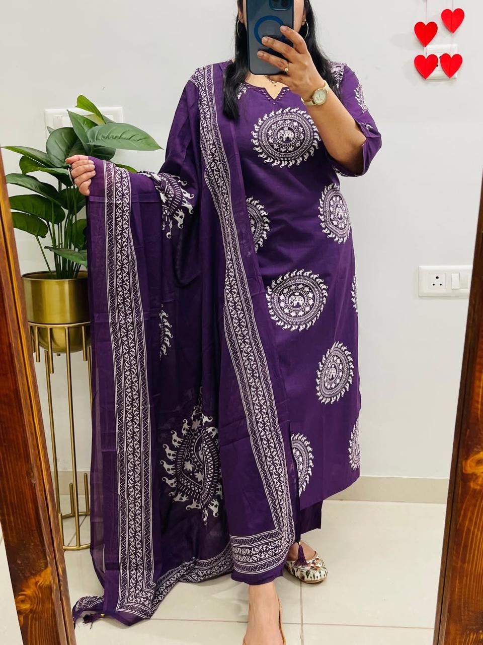 Pure fine Cotton fabric Embroidery Work Kurti with Pant with cotton  (PVCRD142)