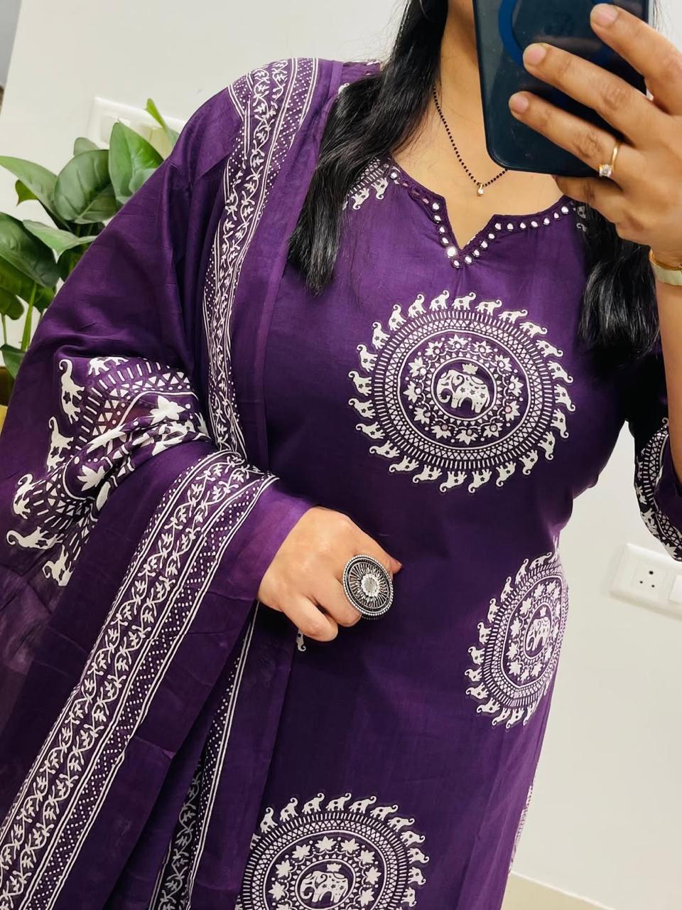 Pure fine Cotton fabric Embroidery Work Kurti with Pant with cotton  (PVCRD142)