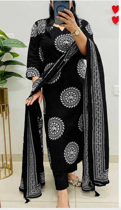 Pure fine Cotton fabric Embroidery Work Kurti with Pant with cotton  (PVCRD143)