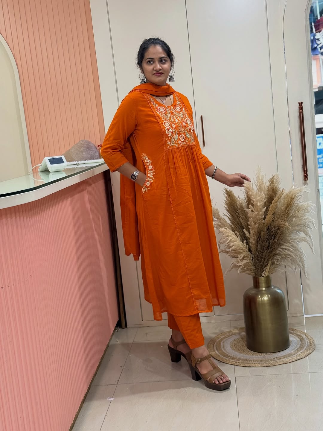 Pure fine Cotton fabric Embroidery Work Kurti with Pant with cotton  (PVCRD144)