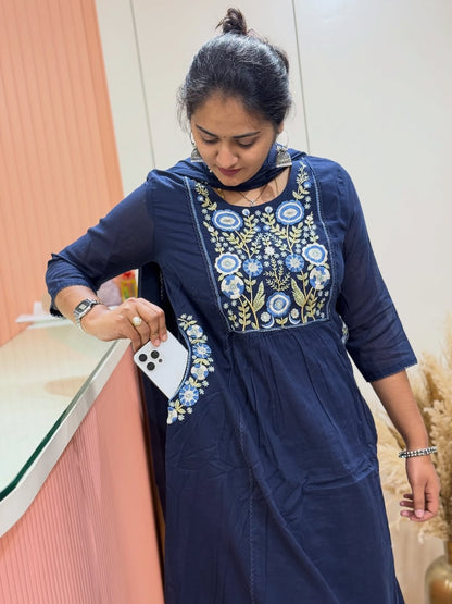 Pure fine Cotton fabric Embroidery Work Kurti with Pant with cotton  (PVCRD145)