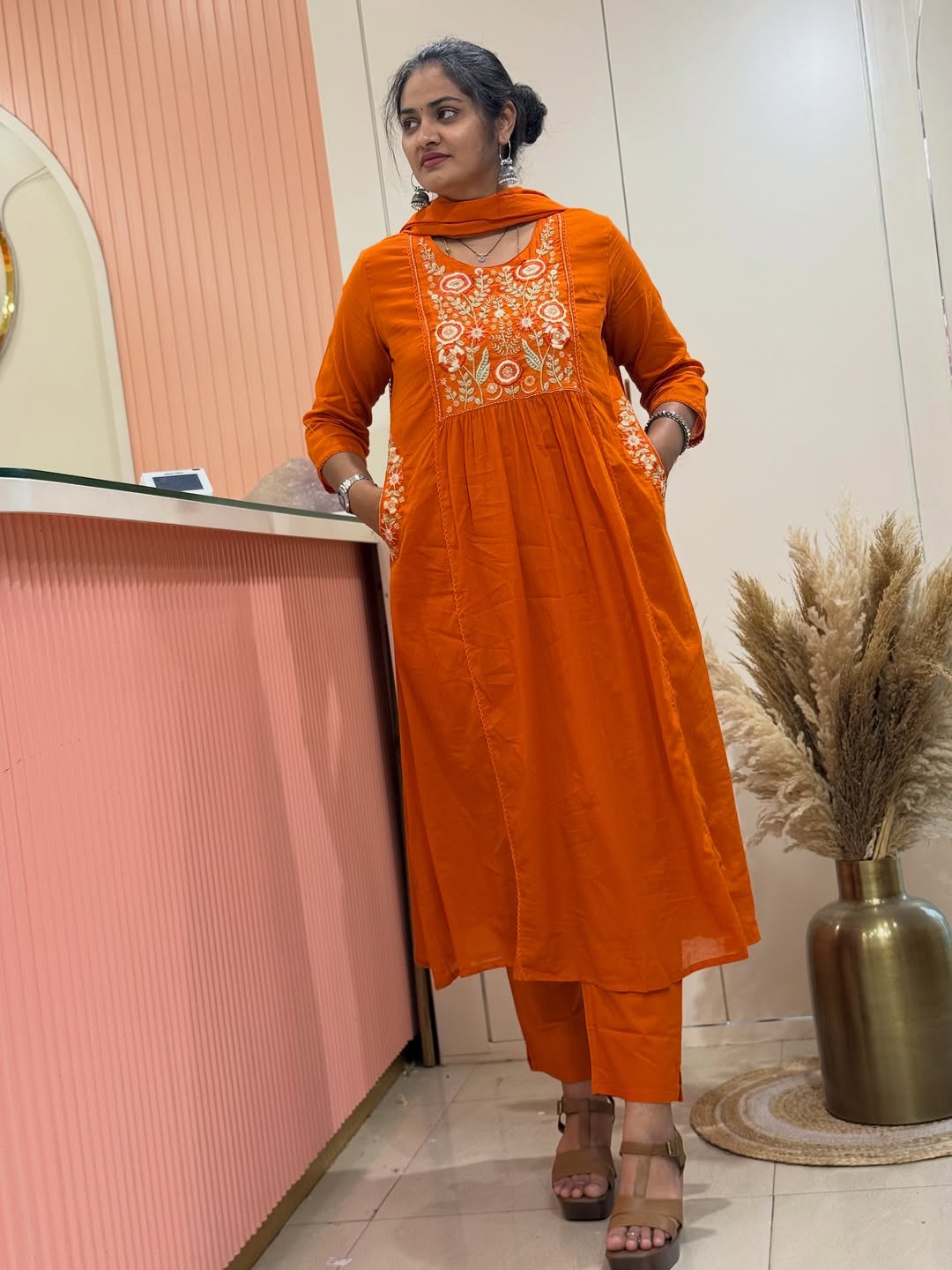 Pure fine Cotton fabric Embroidery Work Kurti with Pant with cotton  (PVCRD144)
