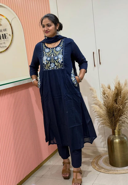 Pure fine Cotton fabric Embroidery Work Kurti with Pant with cotton  (PVCRD145)