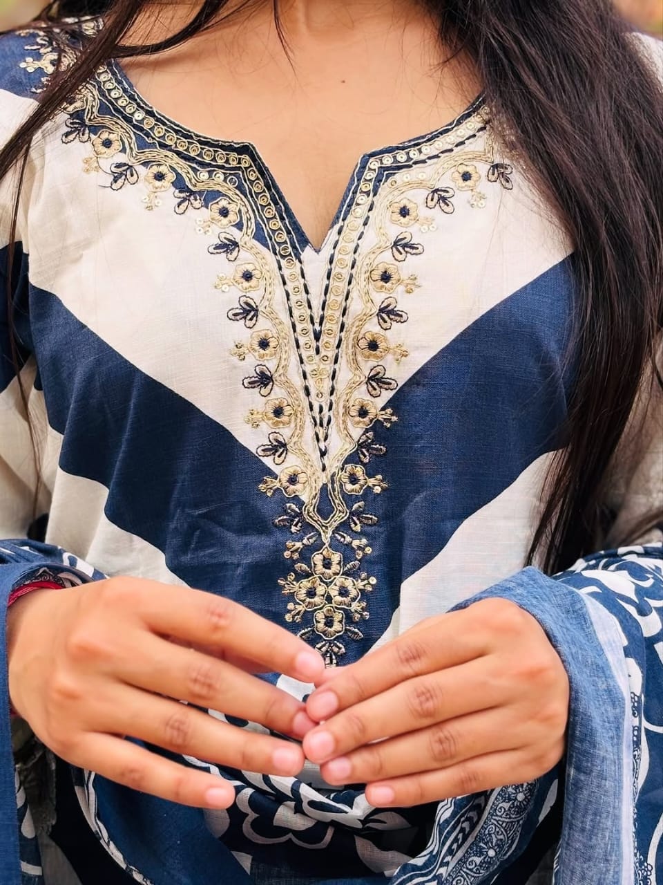 Pure fine Cotton fabric Embroidery Work Kurti with Pant with cotton  (PVCRD146)