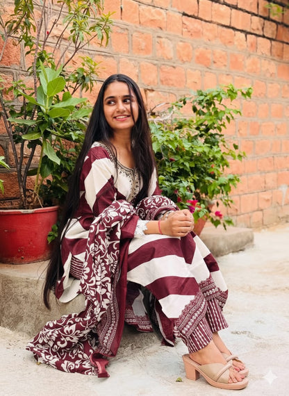 Pure fine Cotton fabric Embroidery Work Kurti with Pant with cotton  (PVCRD147)