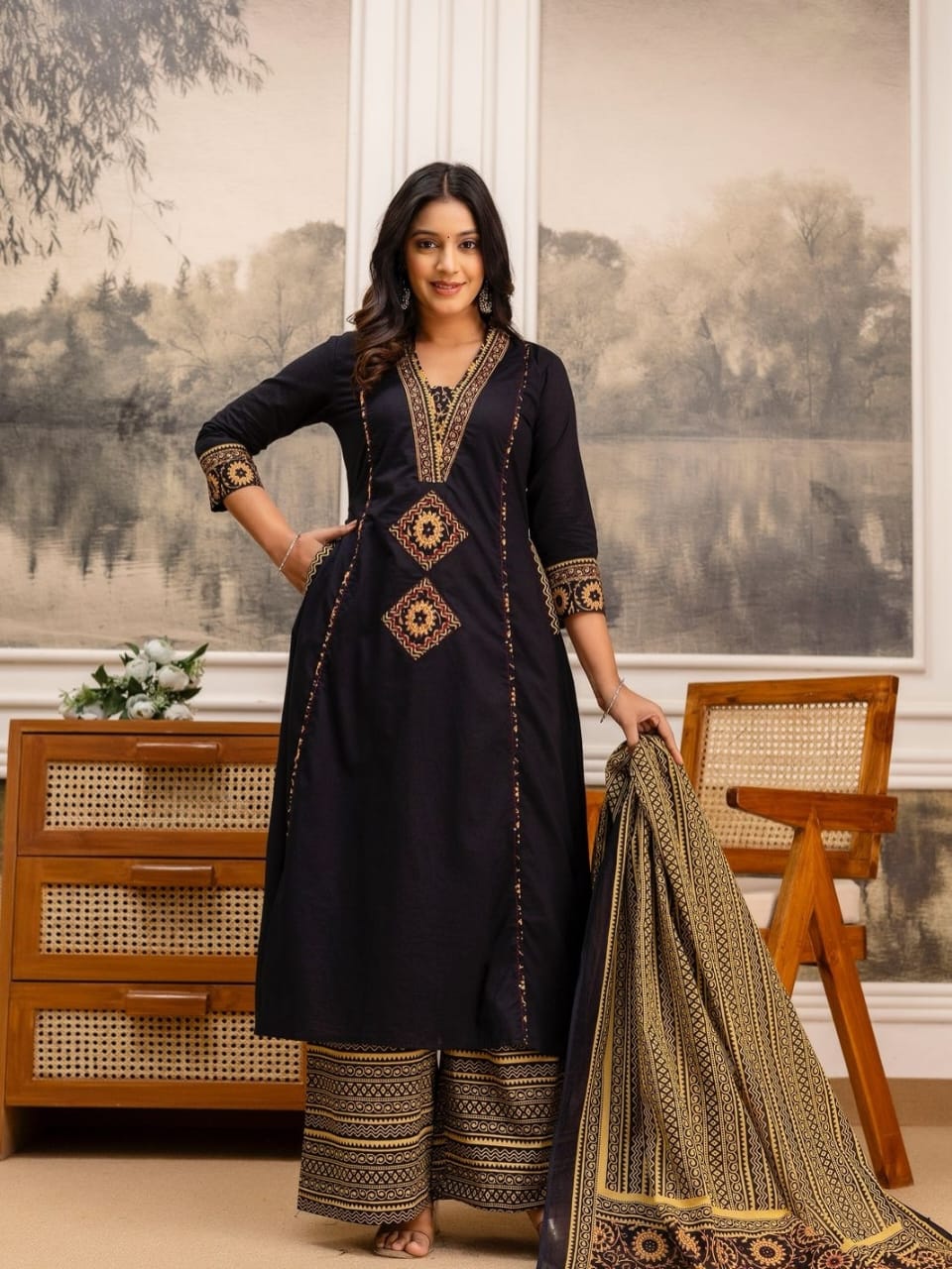 Pure fine Cotton fabric Embroidery Work Kurti with Pant with cotton  (PVCRD149)
