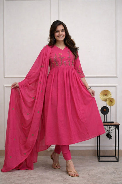 a beautifully cotton malmal printed dupatta suit (KS06)