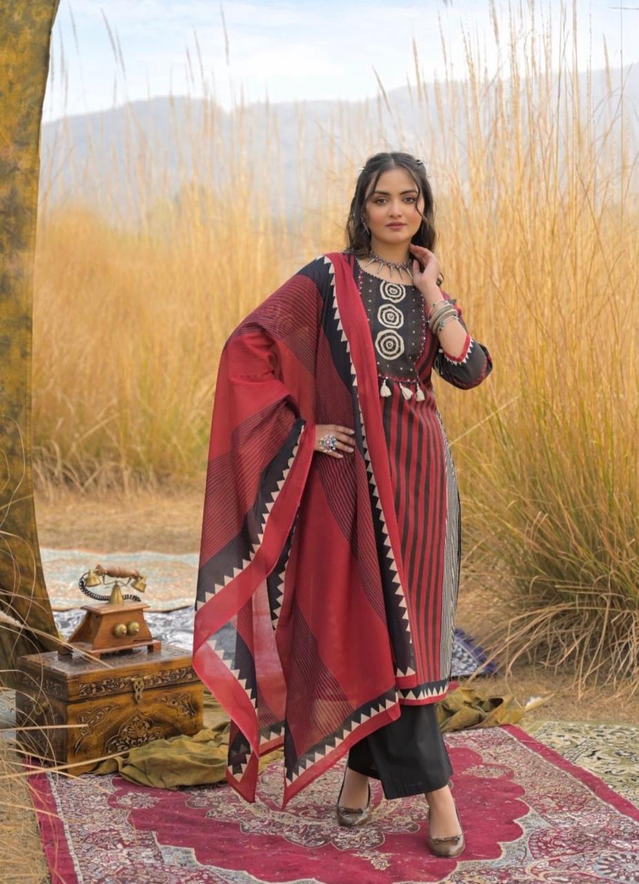 New Arrival Women Pure Cotton Printed Suit Set with Dupatta (PVCRD161)