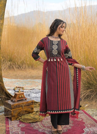 New Arrival Women Pure Cotton Printed Suit Set with Dupatta (PVCRD161)